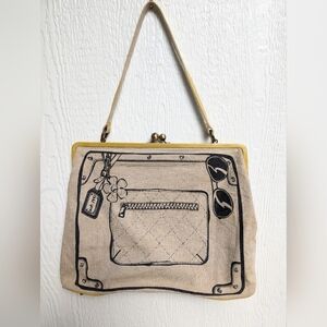 Hobo International Yellow Canvas Kiss Close Graphic Print Purse Shoulder Bag